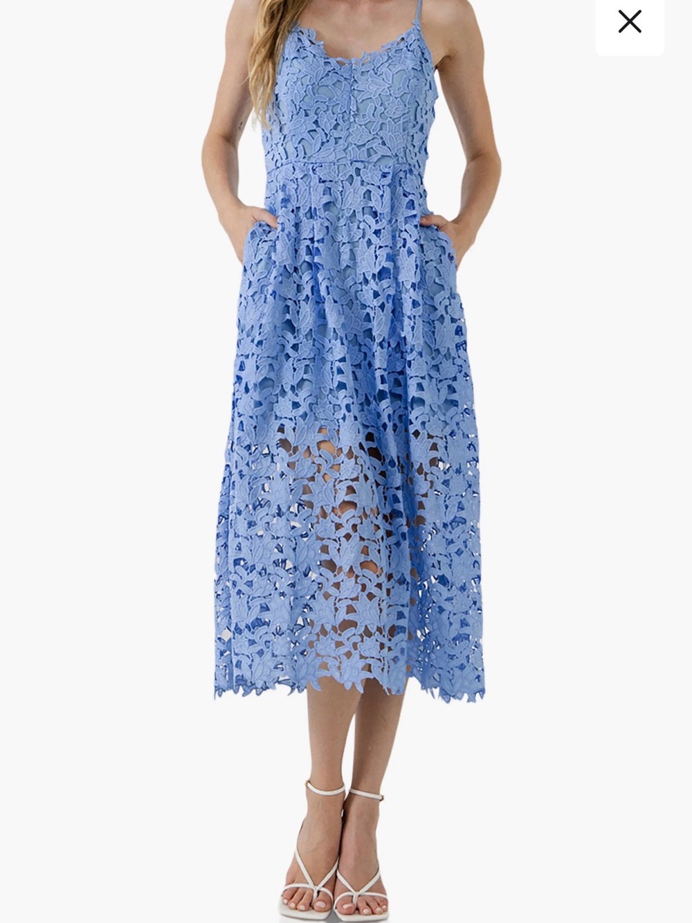 Endless Rose Periwinkle Blue Lace Midi Dress with Spaghetti Straps